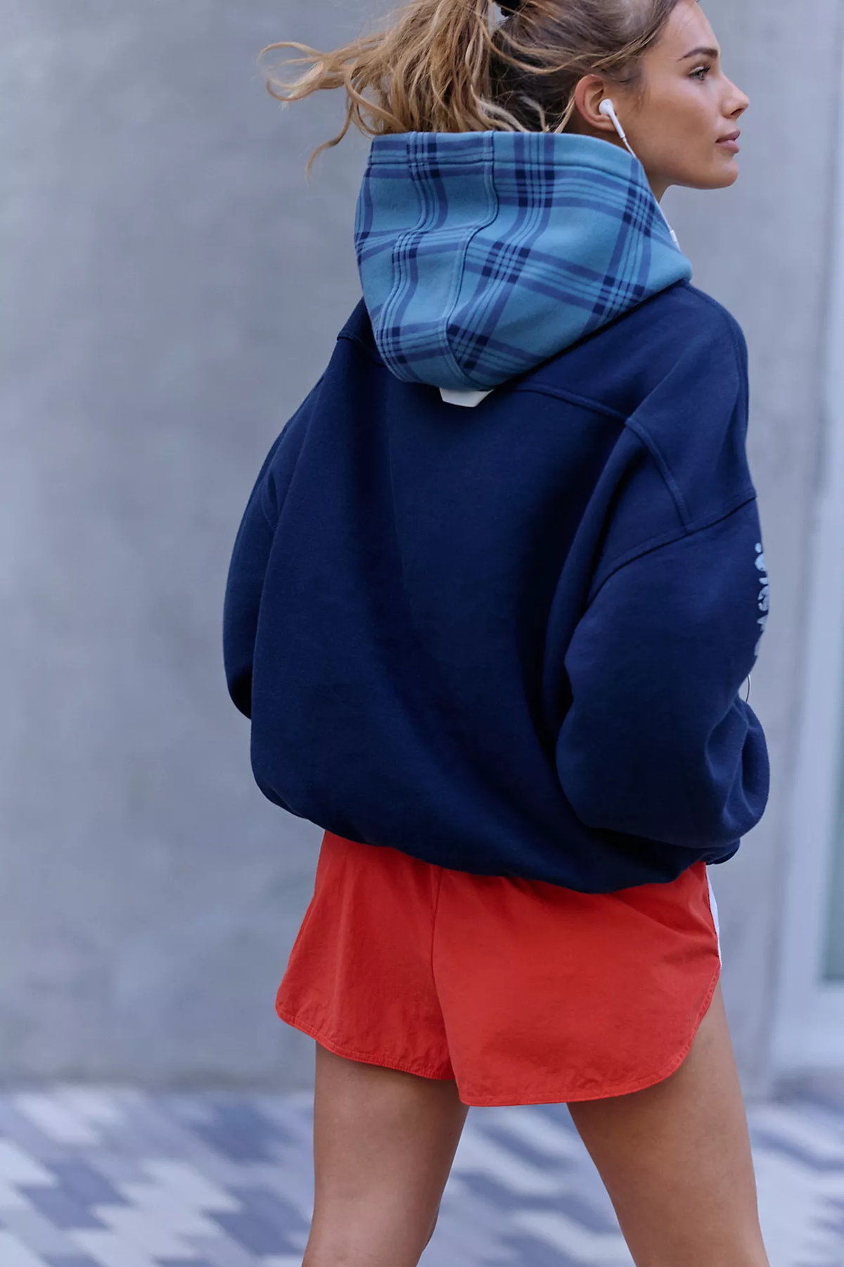 Free People Final Call Plaid Hoodie- Midnight Navy Combo