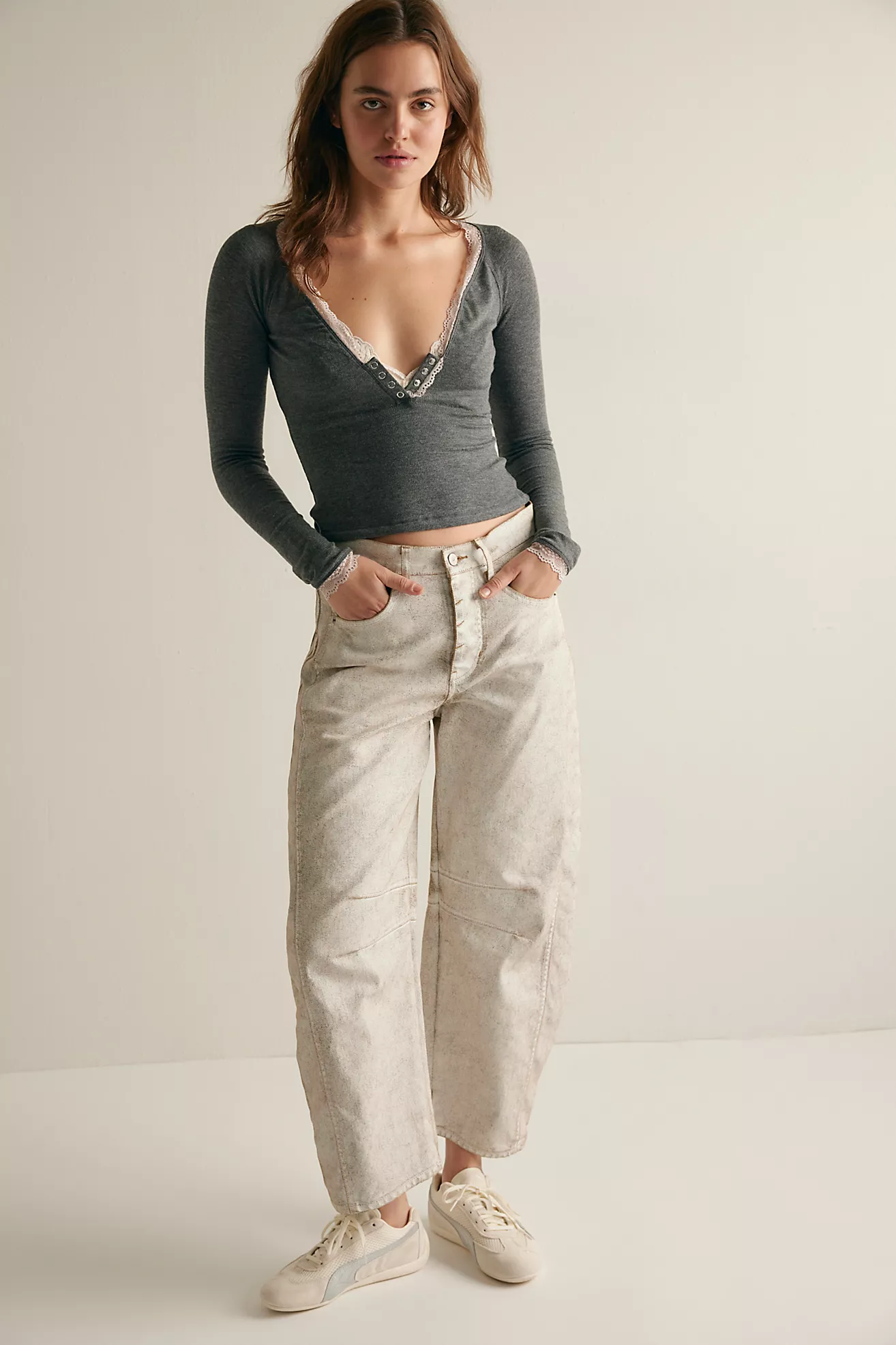 Free People A Little Bit Layering Top- Heather Charcoal
