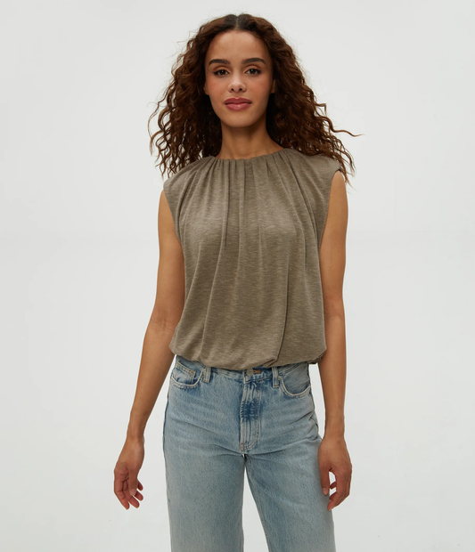 Michael Stars Cindy Bubble Top- Cobblestone