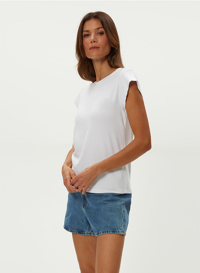 Michael Stars Rhea Power Shoulder Tee- White