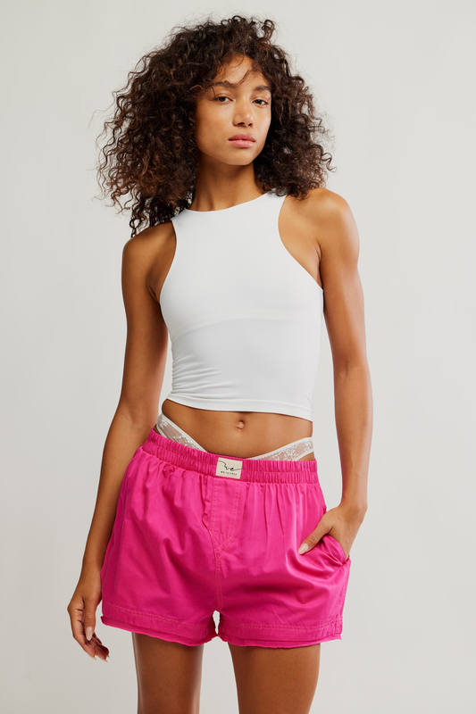 Free People Day to Day Solid Boxers- Pink Peacock