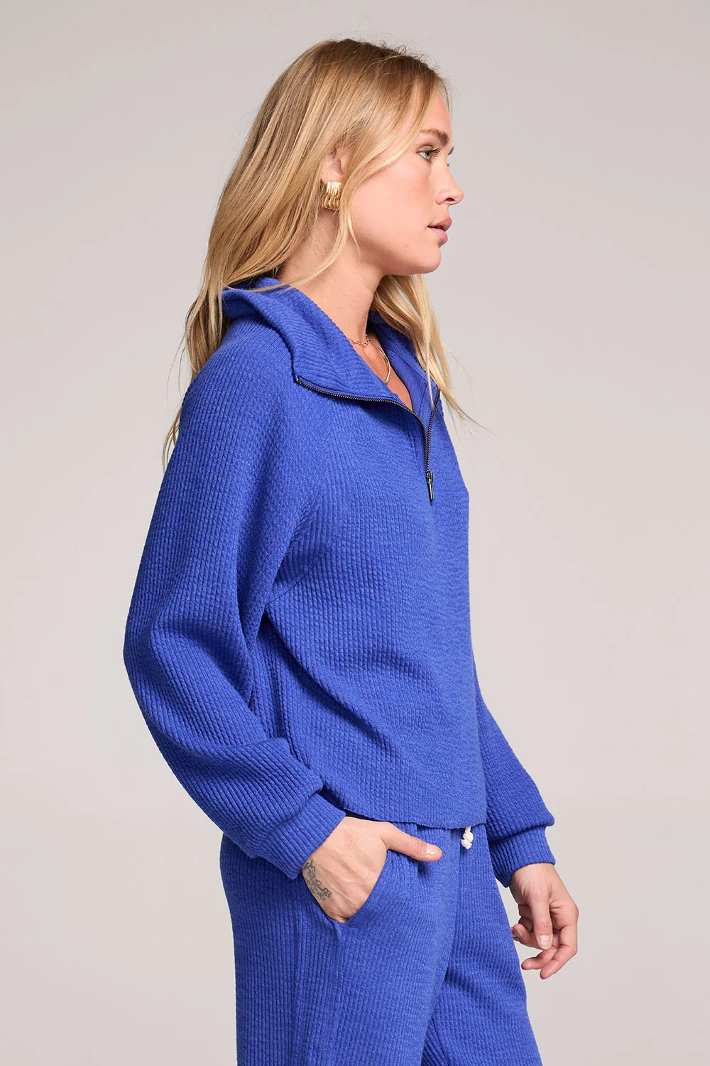Saltwater Luxe Half Zip Lapis Blue Raglan Pullover