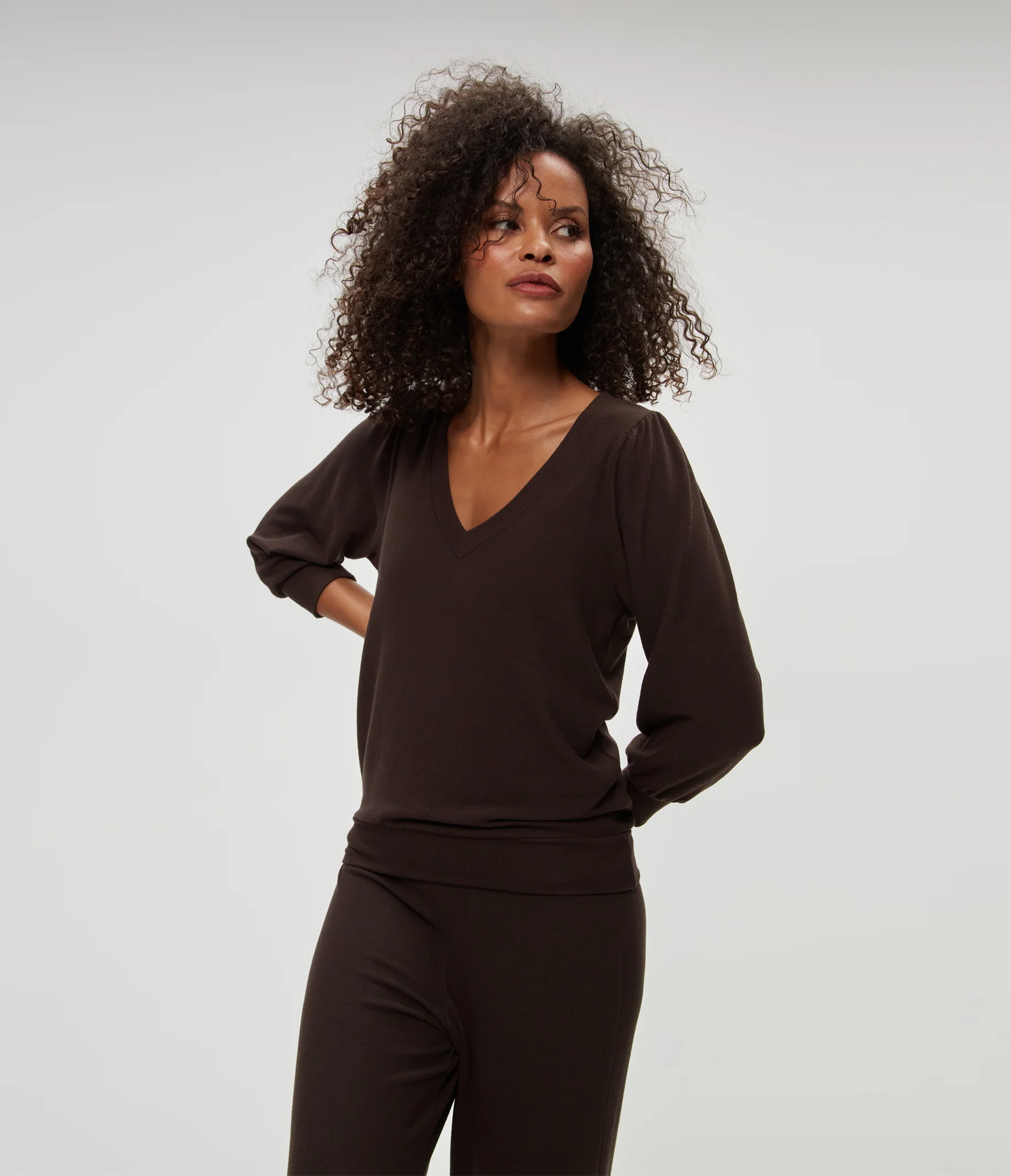 Michael Stars Gabriella V-Neck Top- Espresso
