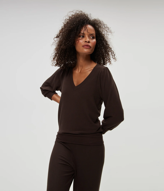 Michael Stars Gabriella V-Neck Top- Espresso