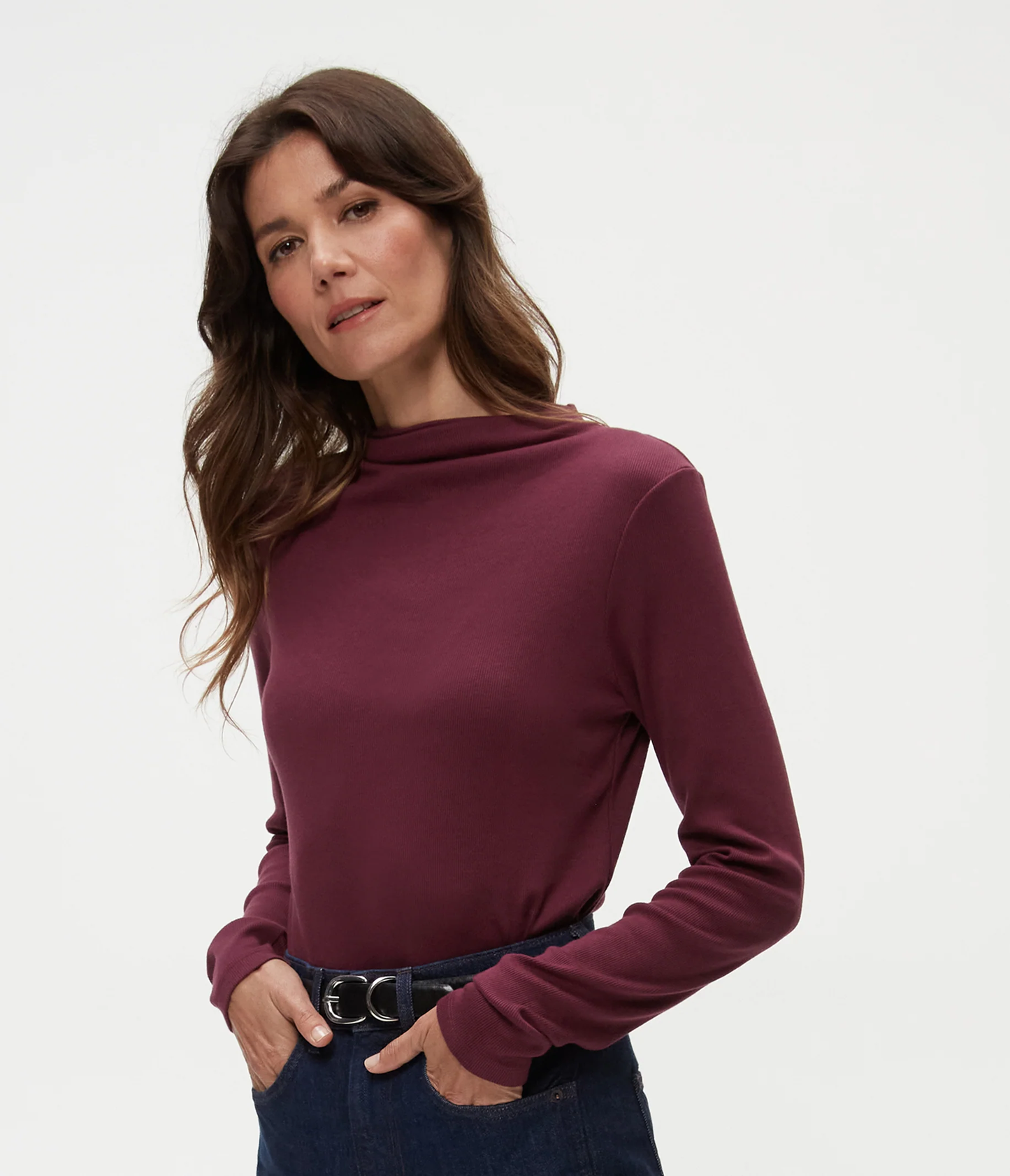 Michael Stars Janine Mock Neck Top- Beetroot