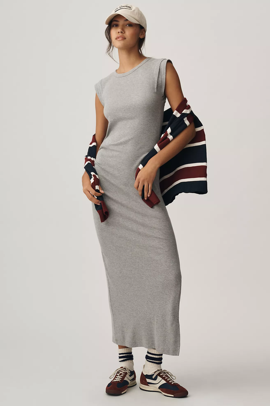 Michael Stars Calliope Power Shoulder Maxi Dress- Heather Grey
