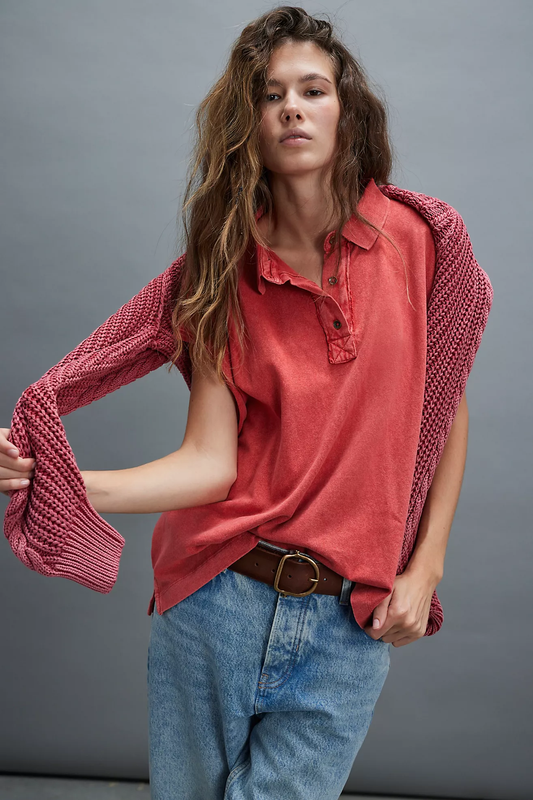 Free People Keep On Polo- Fiery Red