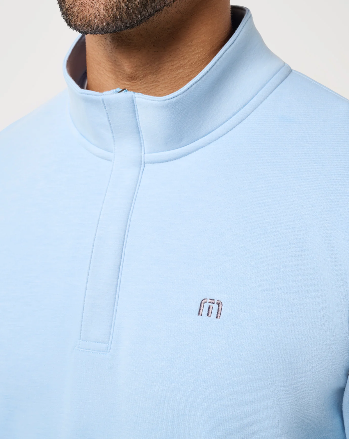 Travis Mathew Cloud Quarter Zip- Heather Powder Blue