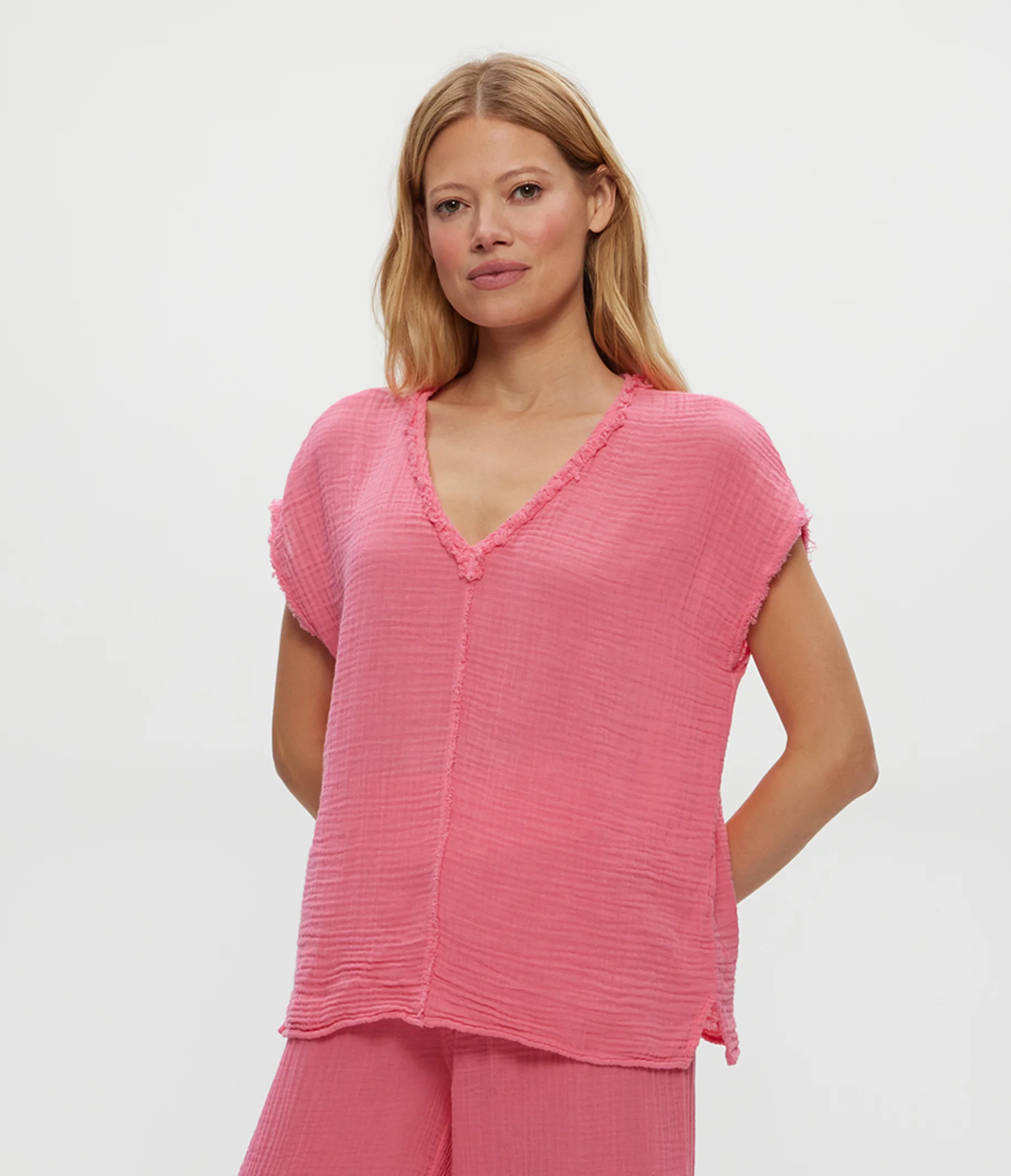 Michael Stars Draya Gauze V-Neck Top- Zinnia