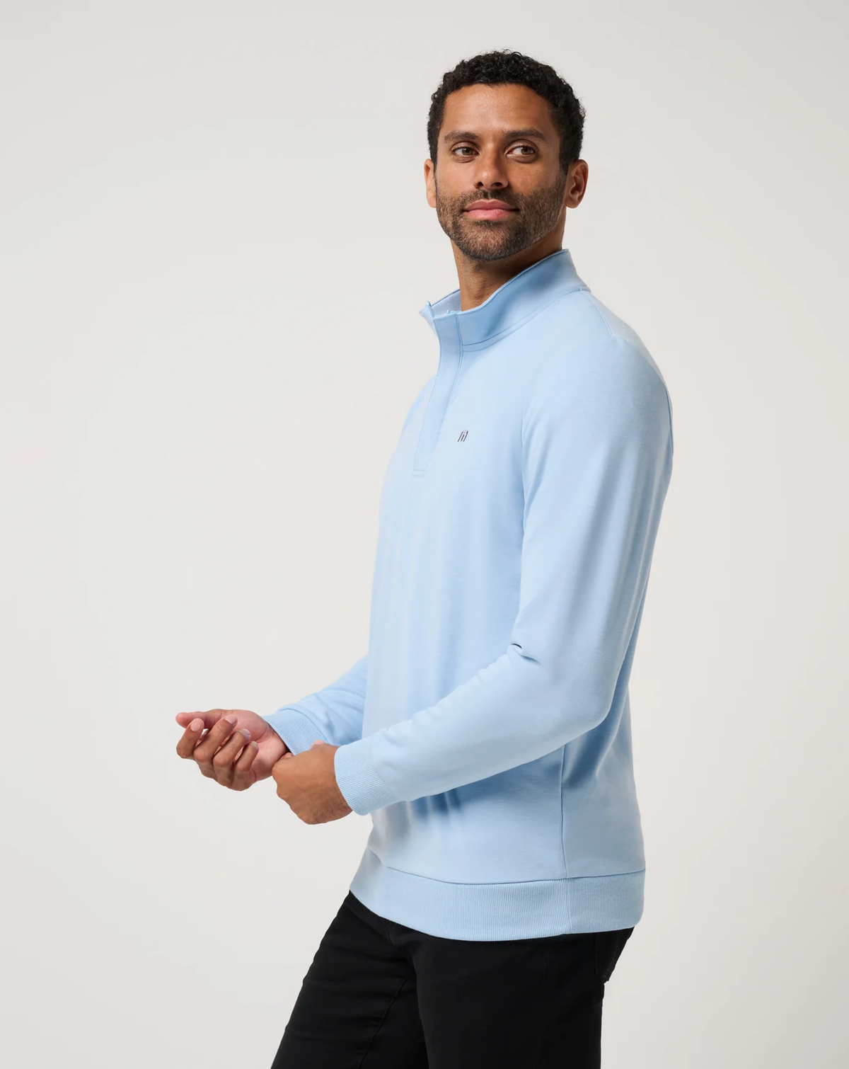 Travis Mathew Cloud Quarter Zip- Heather Powder Blue