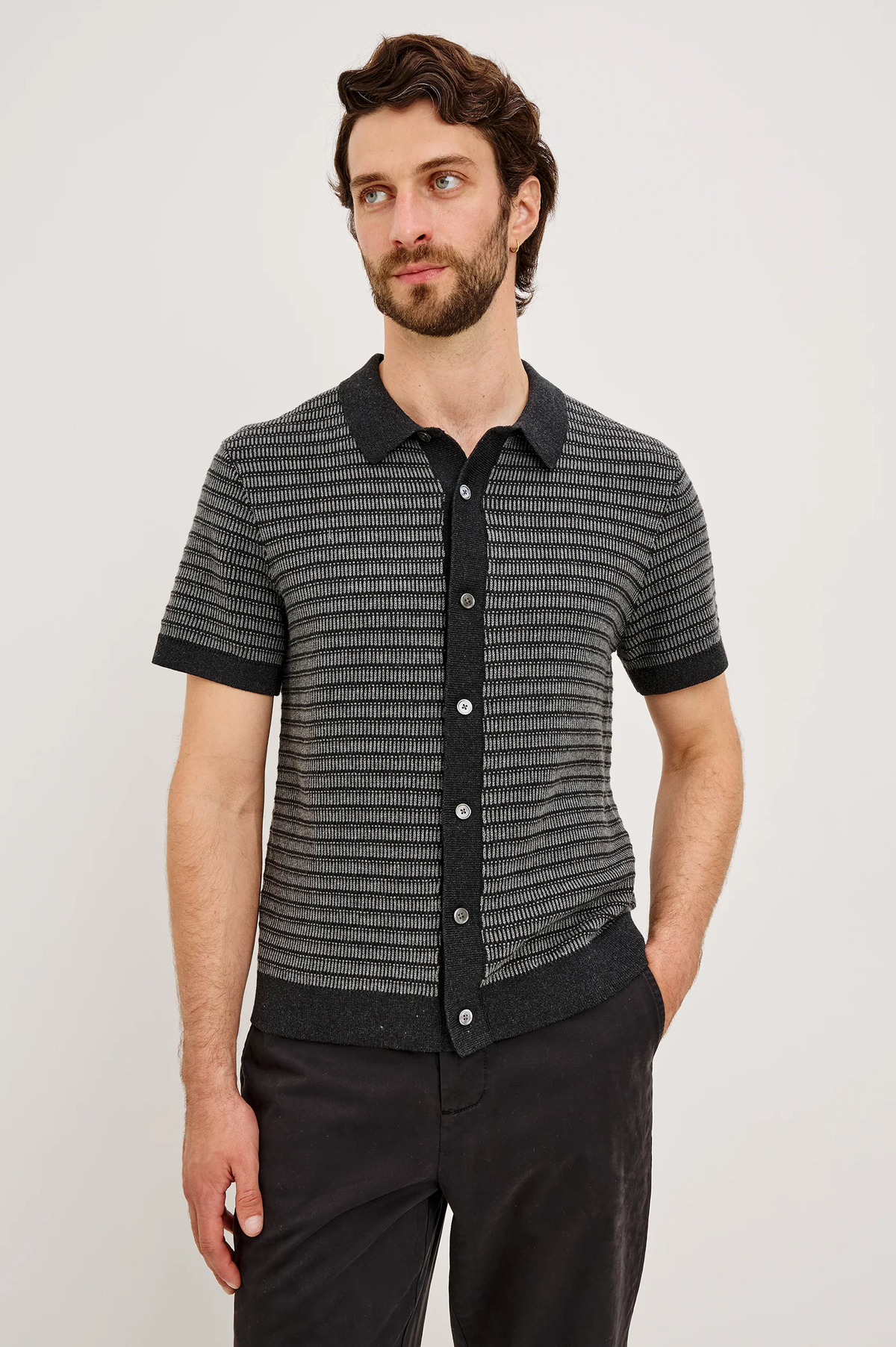 Rails Rubin Shirt- Charcoal Black Stripe