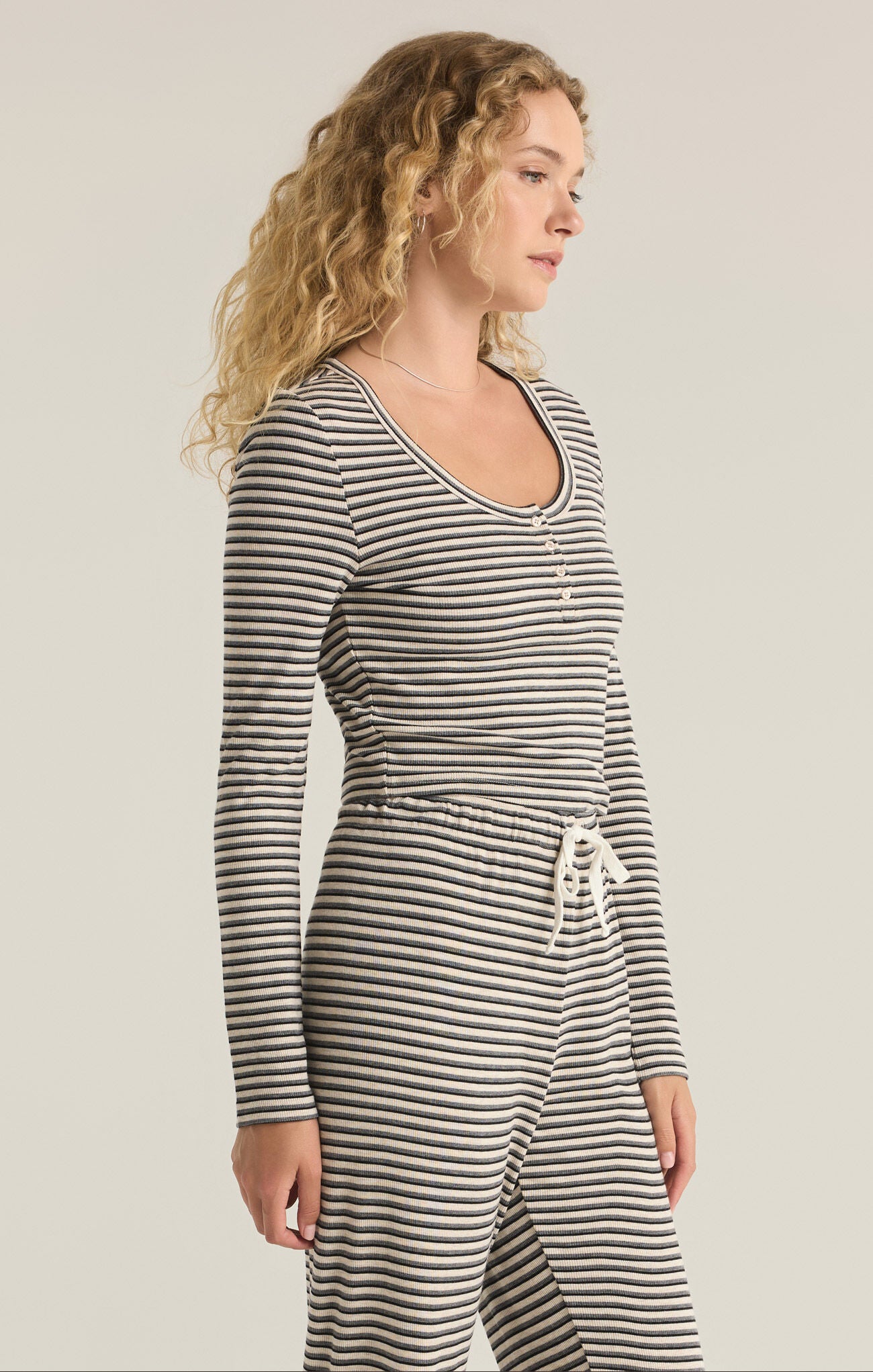 Z Supply Constance Stripe Long Sleeve- Oatmeal