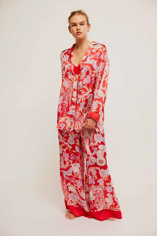 Free People Dreamy Days Solid PJ- Flame Red Combo