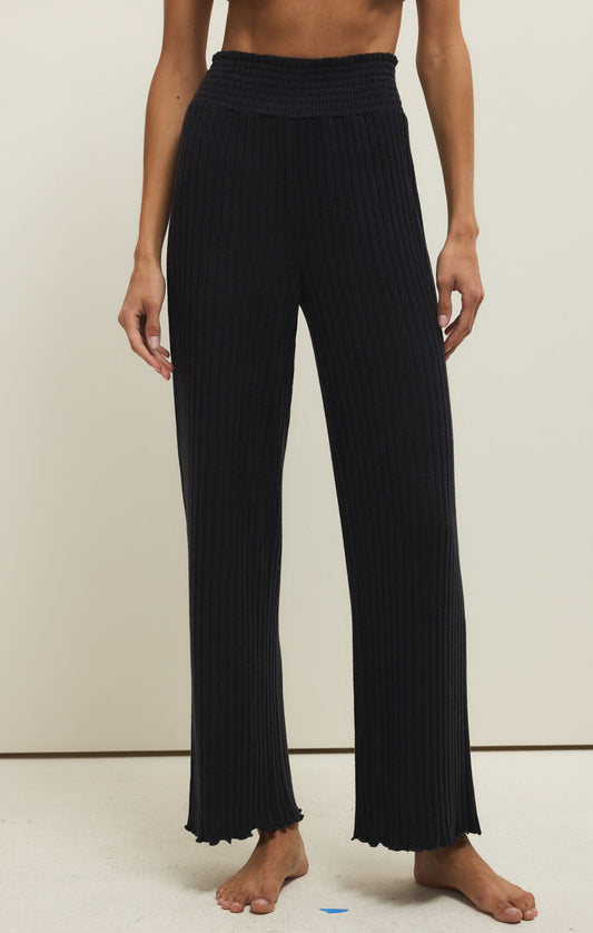Z Supply Dawn Smocked Ribbed Pants- Black Sand