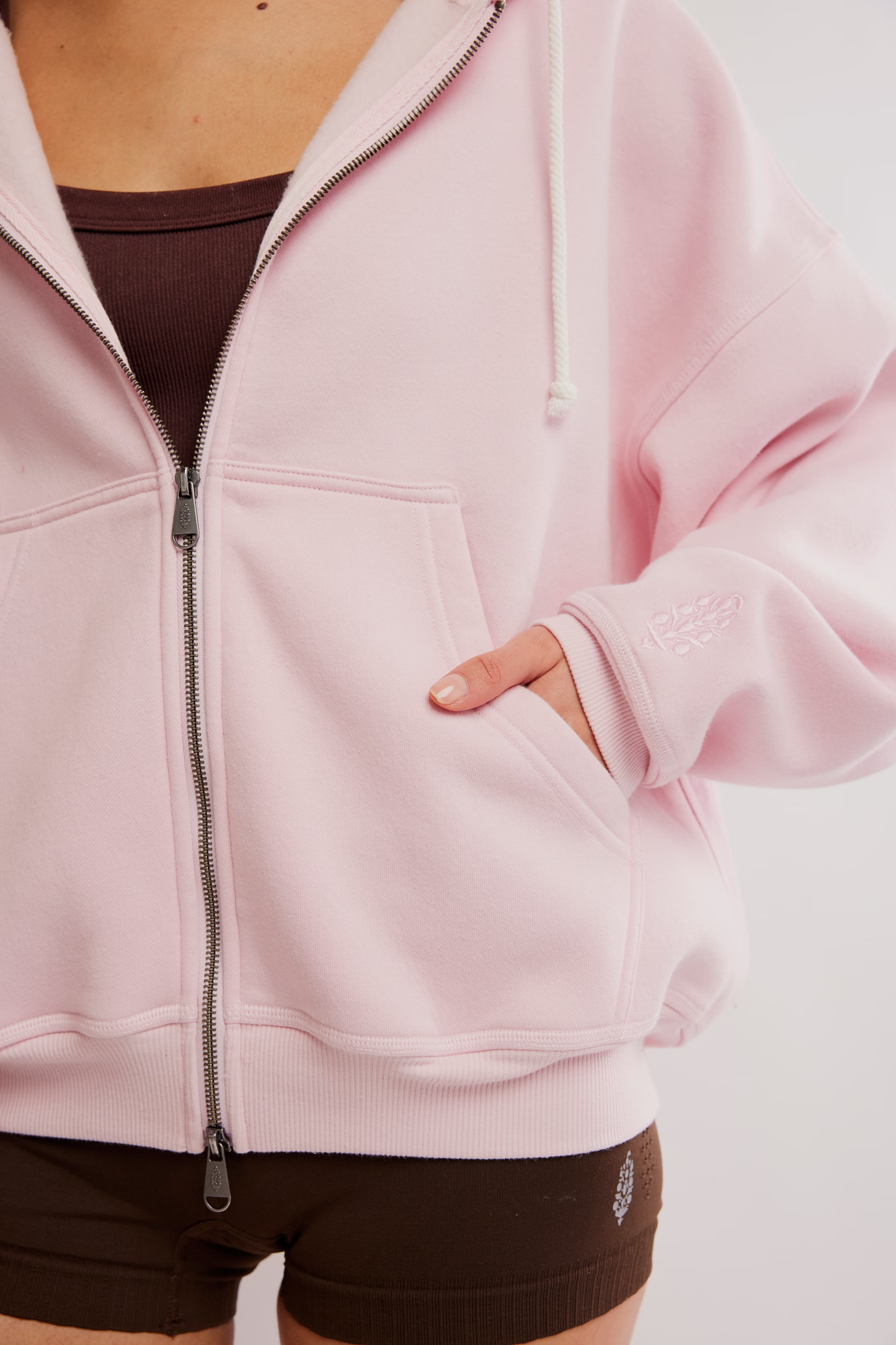 Free People Final Call Zip-Up Hoodie- Pinky Fuchsia
