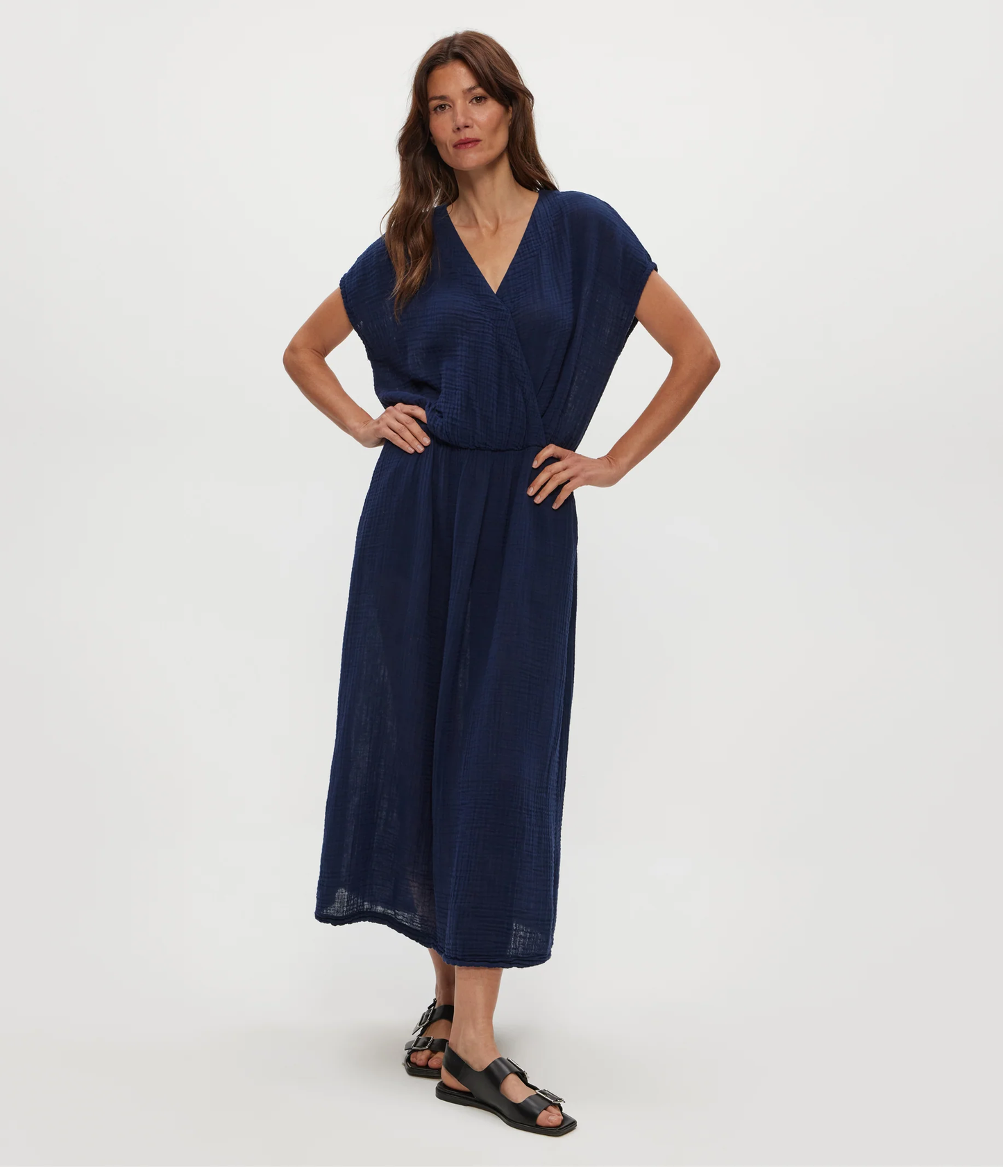 Michael Stars Rylee Gauze Midi Dress- Nocturnal