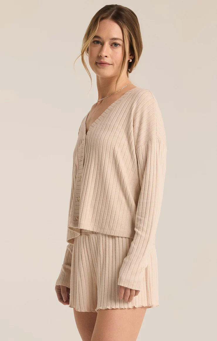 Z Supply Mara Long Sleeve Cardigan Top- Oatmeal Heather