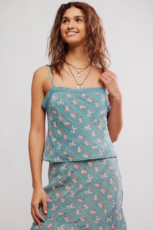Free People Bali Margot Top- Mineral Blue Combo