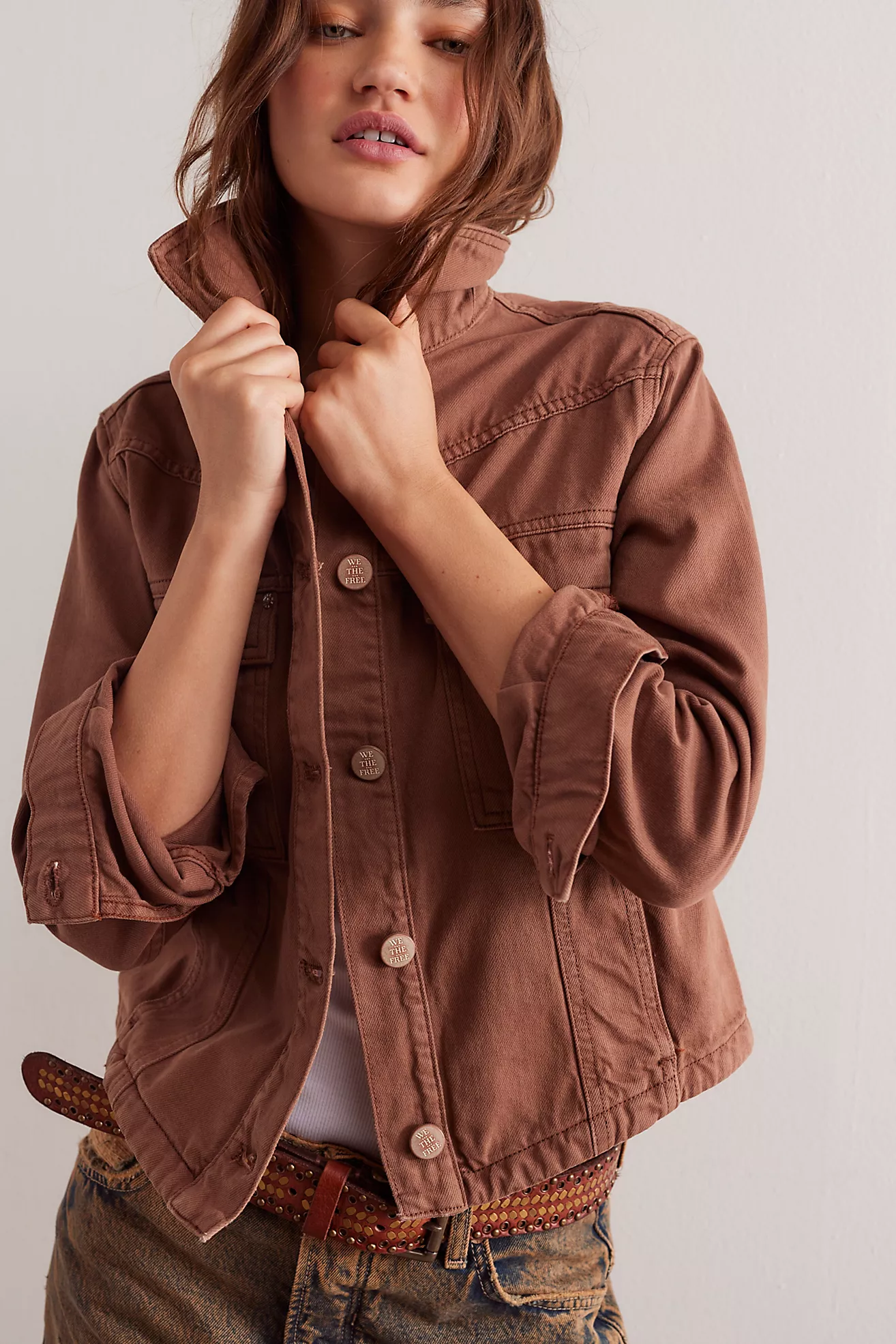 Free People Jade Denim Jacket- Chocolate Mousse