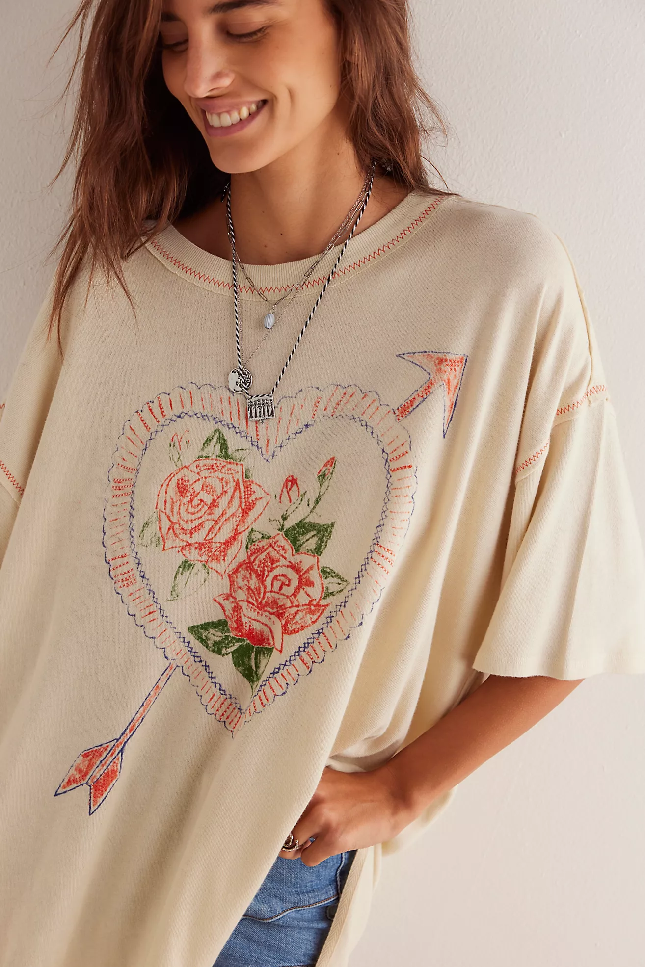 Free People Love Rose Tee- Ivory Combo