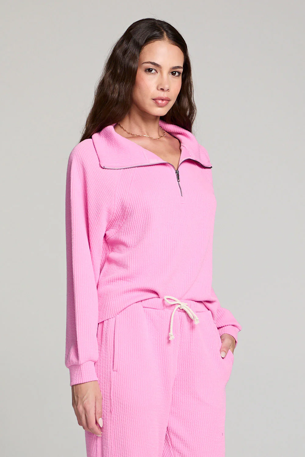 Saltwater Luxe Half Zip Raglan pullover- Punch