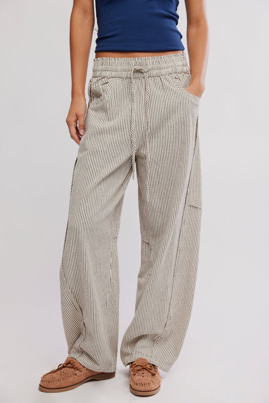 Free People Something Good Pull-On Barrel Pants- Ivory Combo