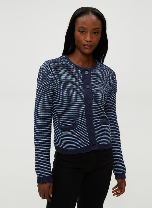 Michael Stars Kaden Crewneck Cardigan- Black & Ivory
