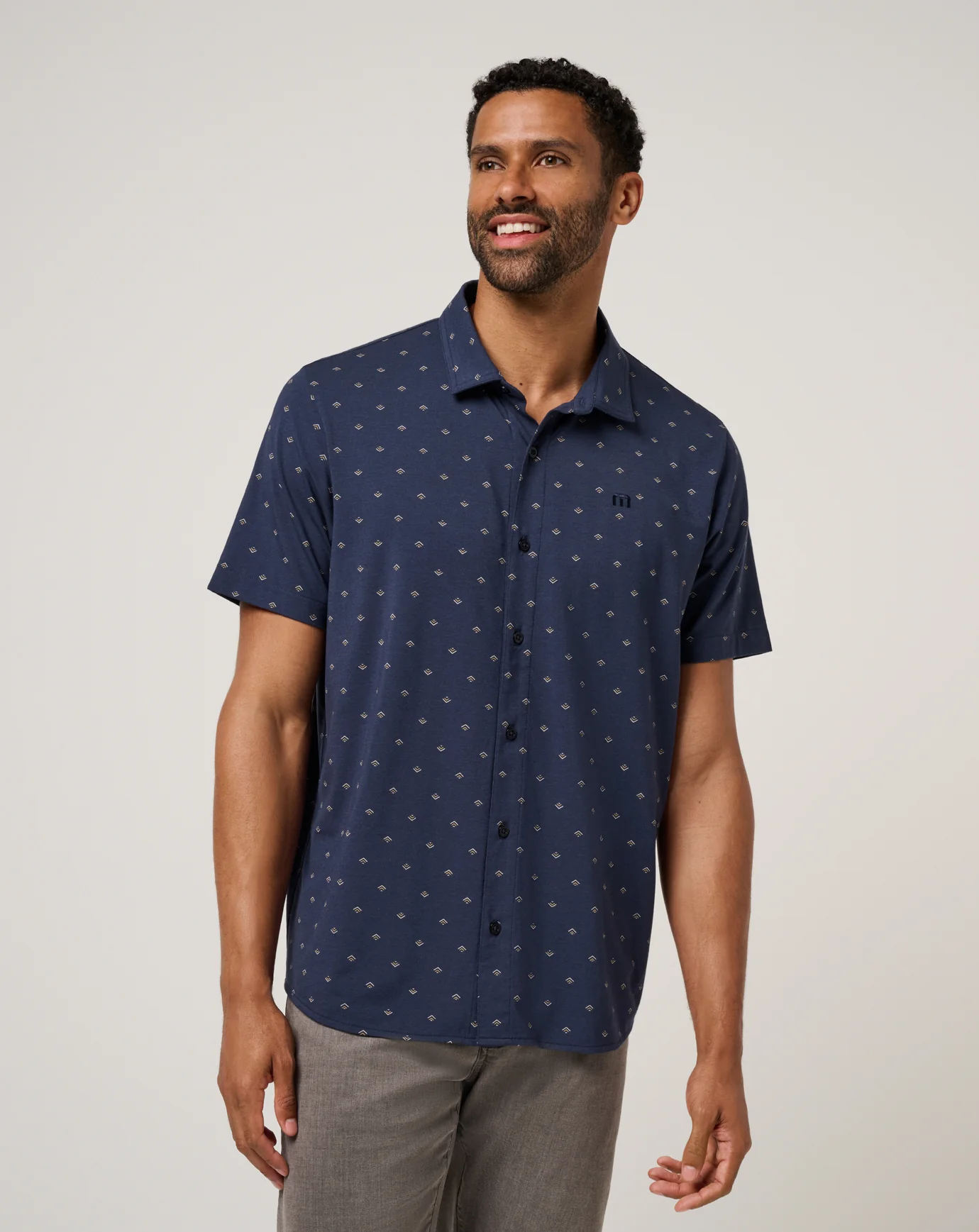 Travis Mathew Comfortknit Geo Button-Up- Total Eclipse