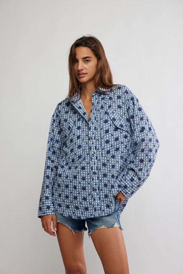 Free People Hidden Camo Shirt- Navy Combo
