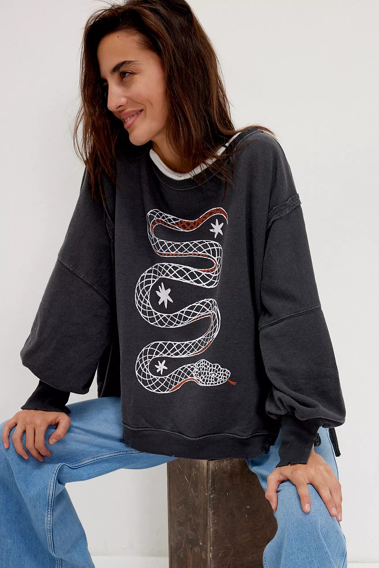 Free People Graphic Camden Pullover- Snake Combo