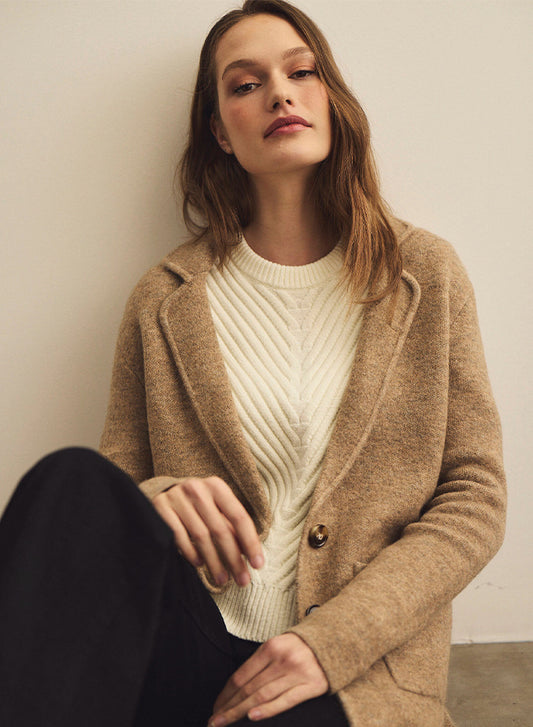 Michael Stars Diana Knit Blazer- Dark Oatmeal