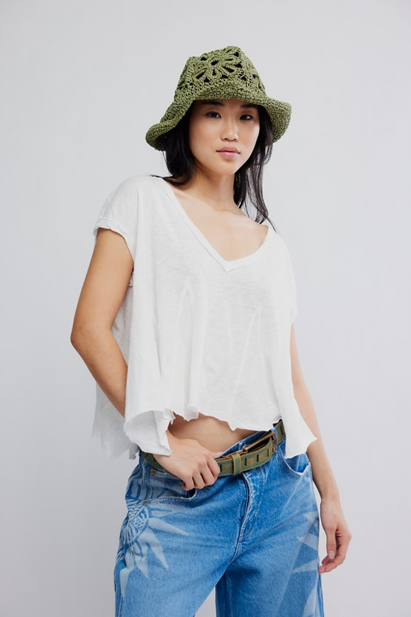 Free People Swing Along With me Cotton-Linen Tee- Clean Ivory