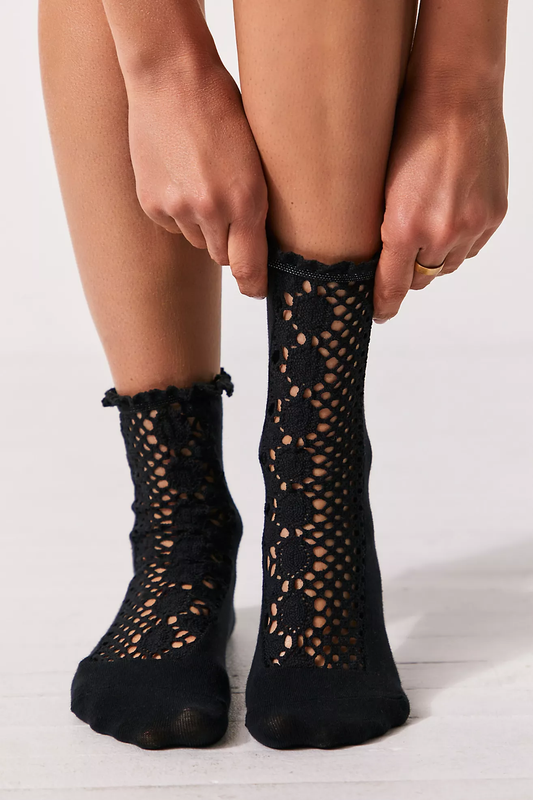 Free People Rubies Crochet Socks- Black