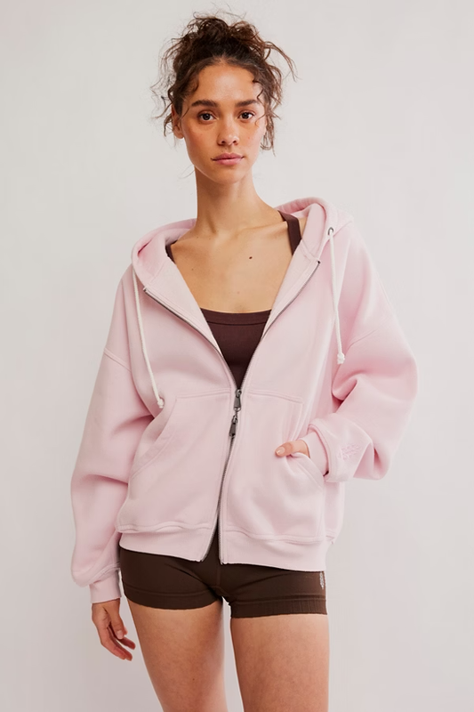 Free People Final Call Zip-Up Hoodie- Pinky Fuchsia