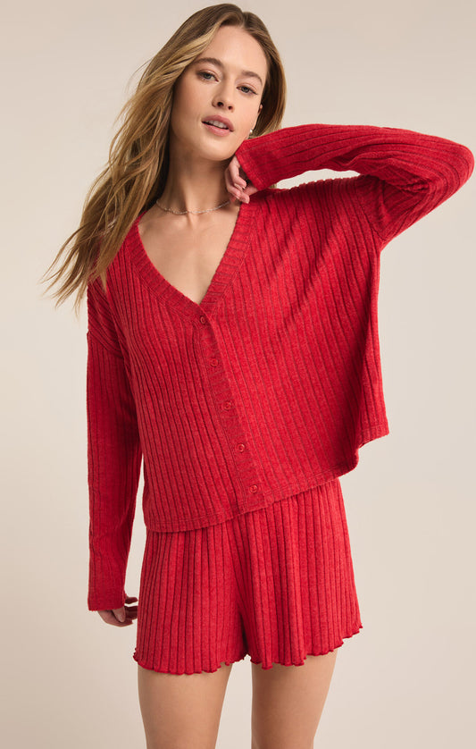 Z Supply Mara Long Sleeve Cardigan Top- Haute Red