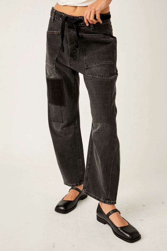 Free People Moxie Pull on Barrel Jeans - Night Hawk