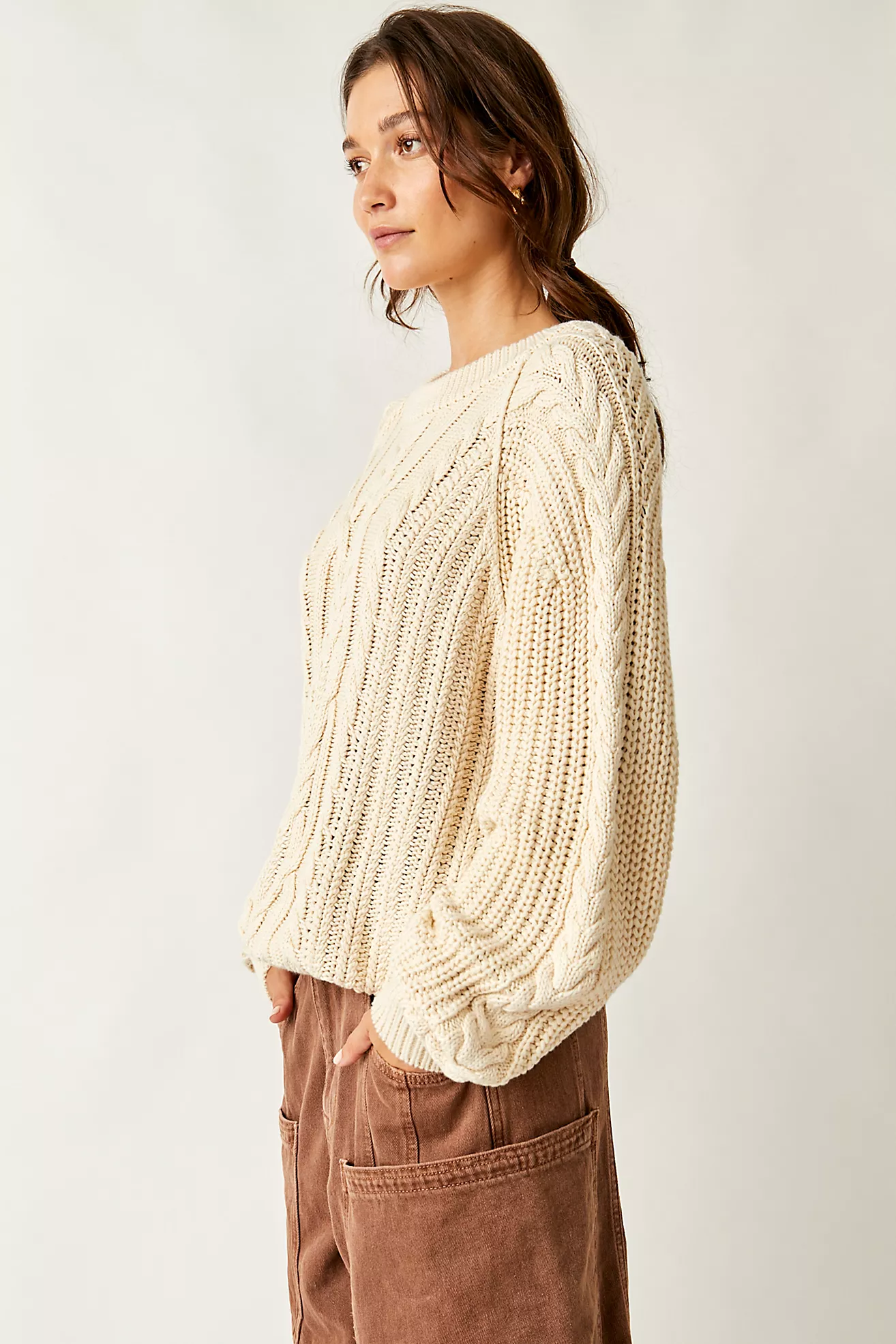 Free People Frankie Cable Sweater- Ivory