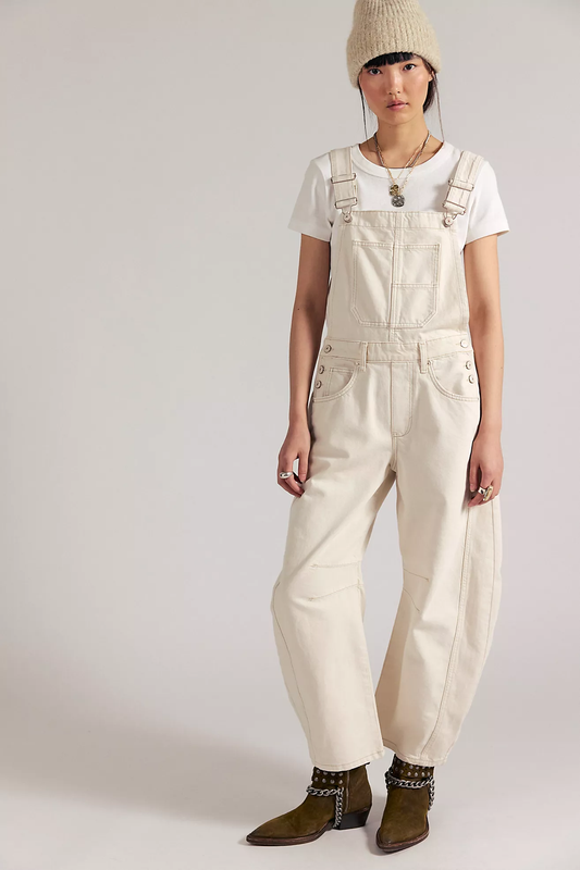 Free People Good Luck Barrel Overalls- Milk