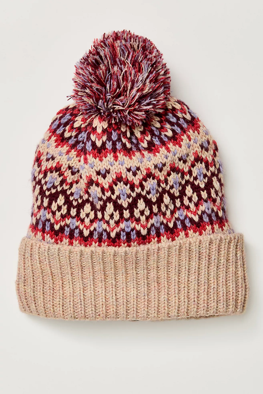 Free People First Frost Fairisle Pom Pom Beanie- Ivory Combo