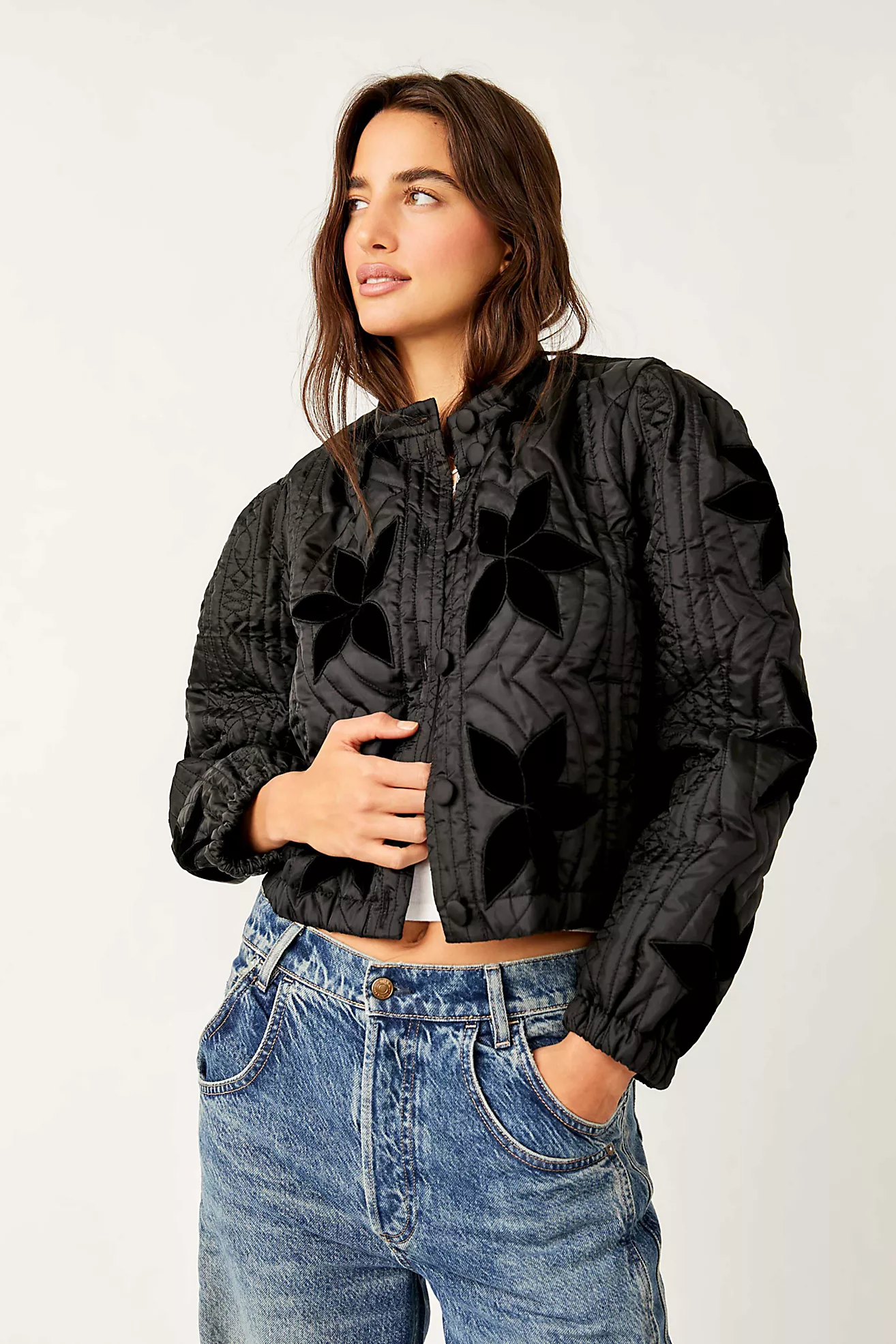 Free People Quinn Quilted Jacket- Black