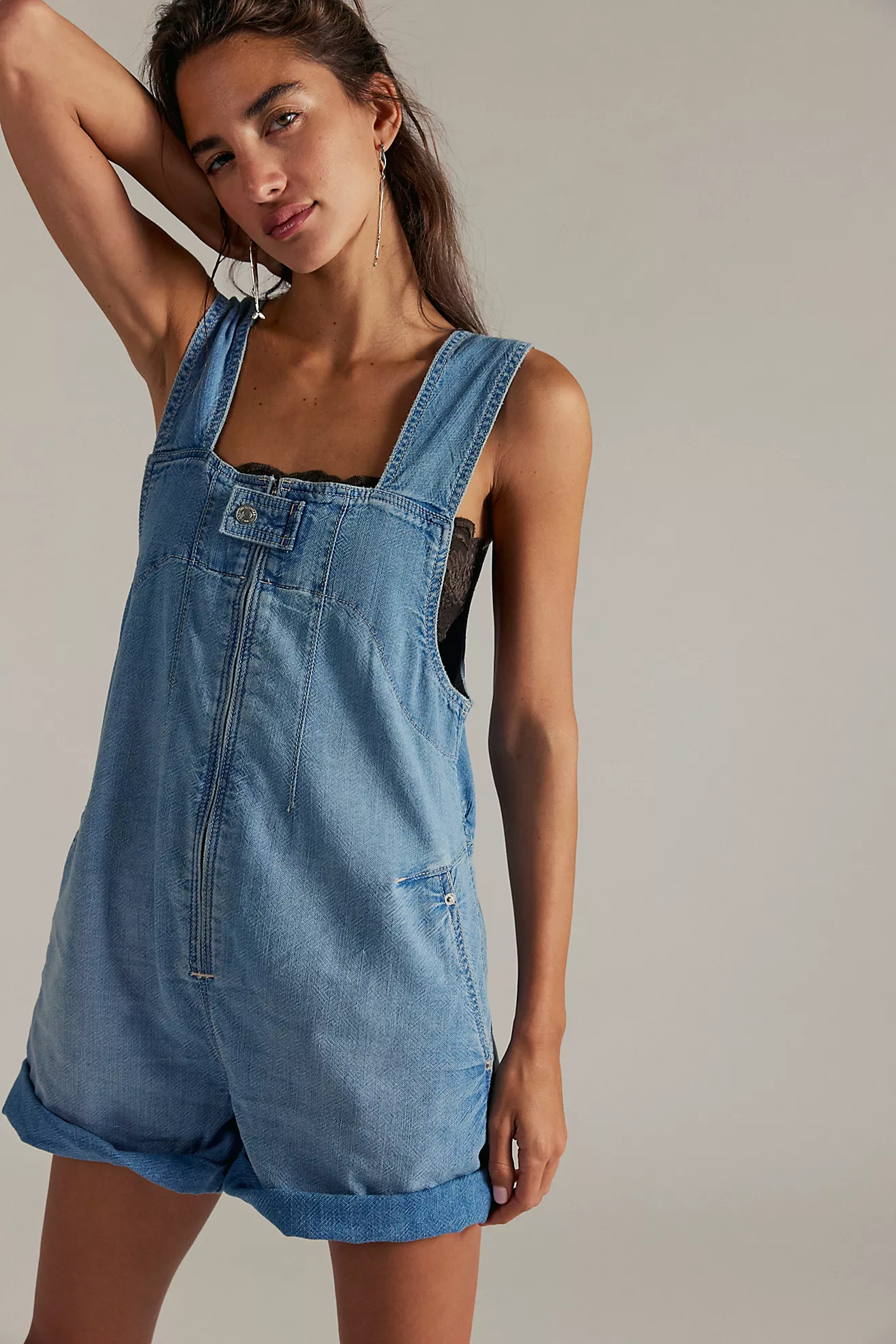 Free People Jude Shortalls- Light Indigo