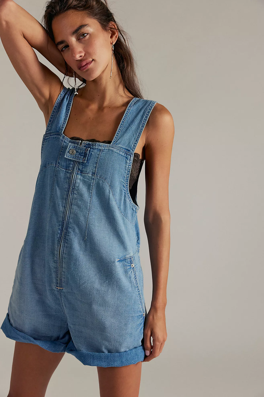 Free People Jude Shortalls- Light Indigo
