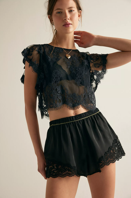 Free People Meet Me in The Middle Tap Shorts- Black Combo