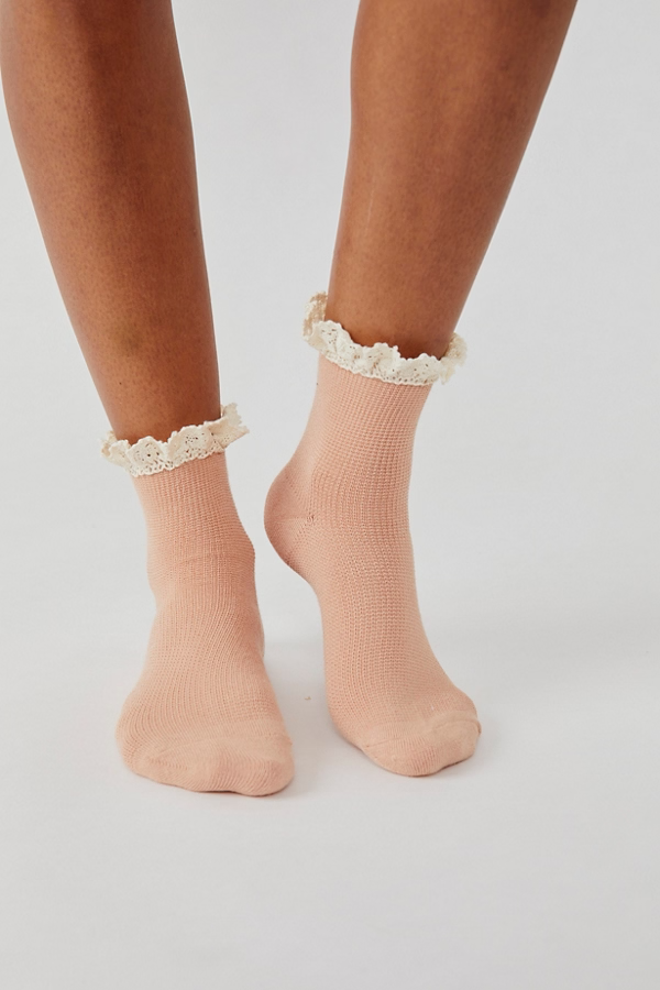Free People Beloved Waffle Knit Ankle Sock- Old Rose
