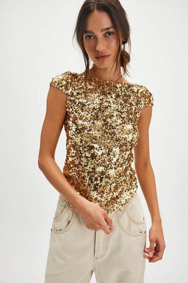 Free People Late Last night Tee- Gold