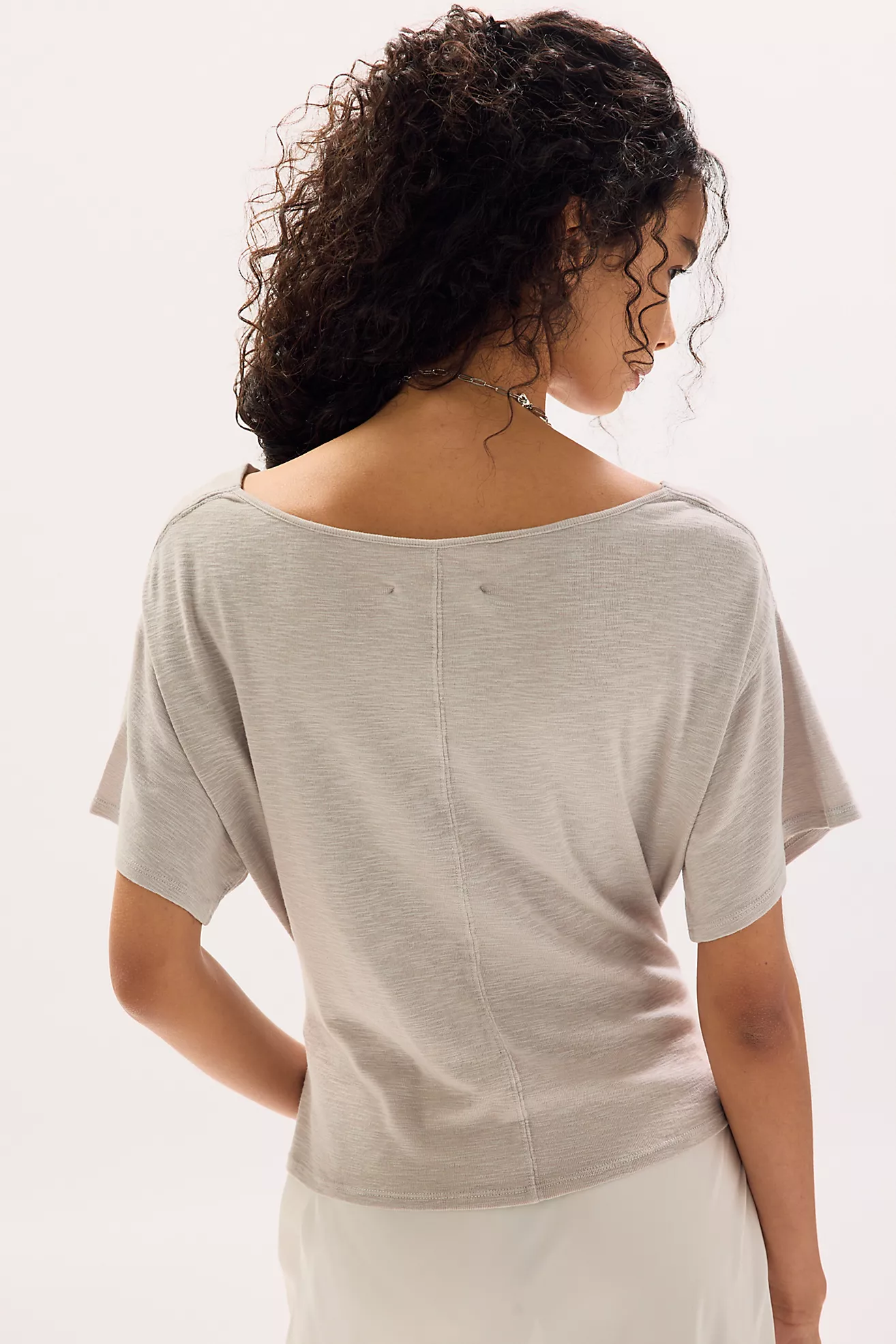 Free People Waterfall Cowl-Neck Top- Chateau Grey