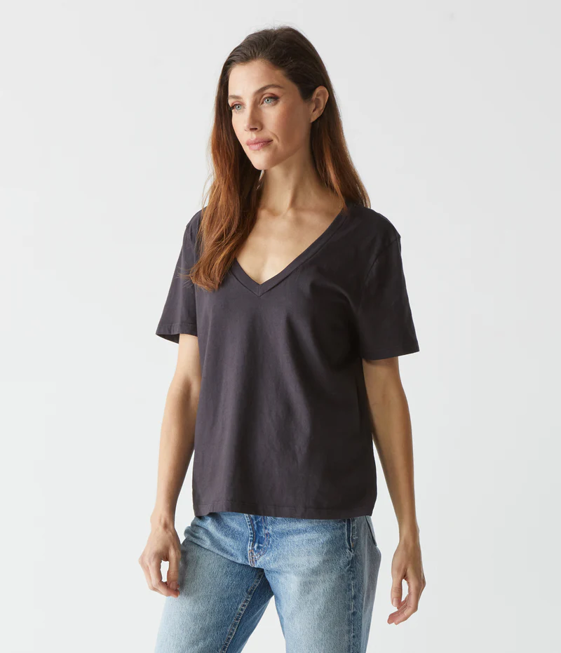 Michael Stars Daria Classic V-Neck Tee- Oxide