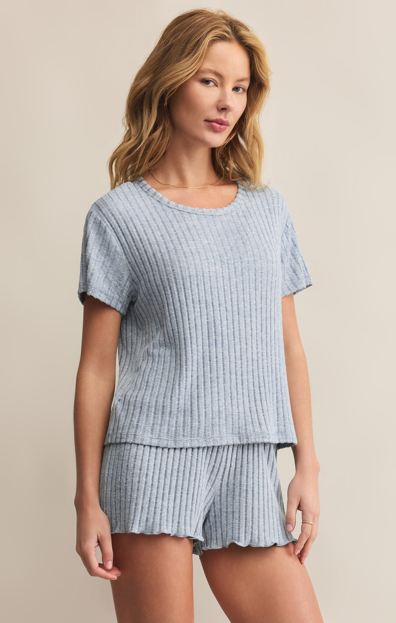Z Supply Kara Rib tee- Light Denim