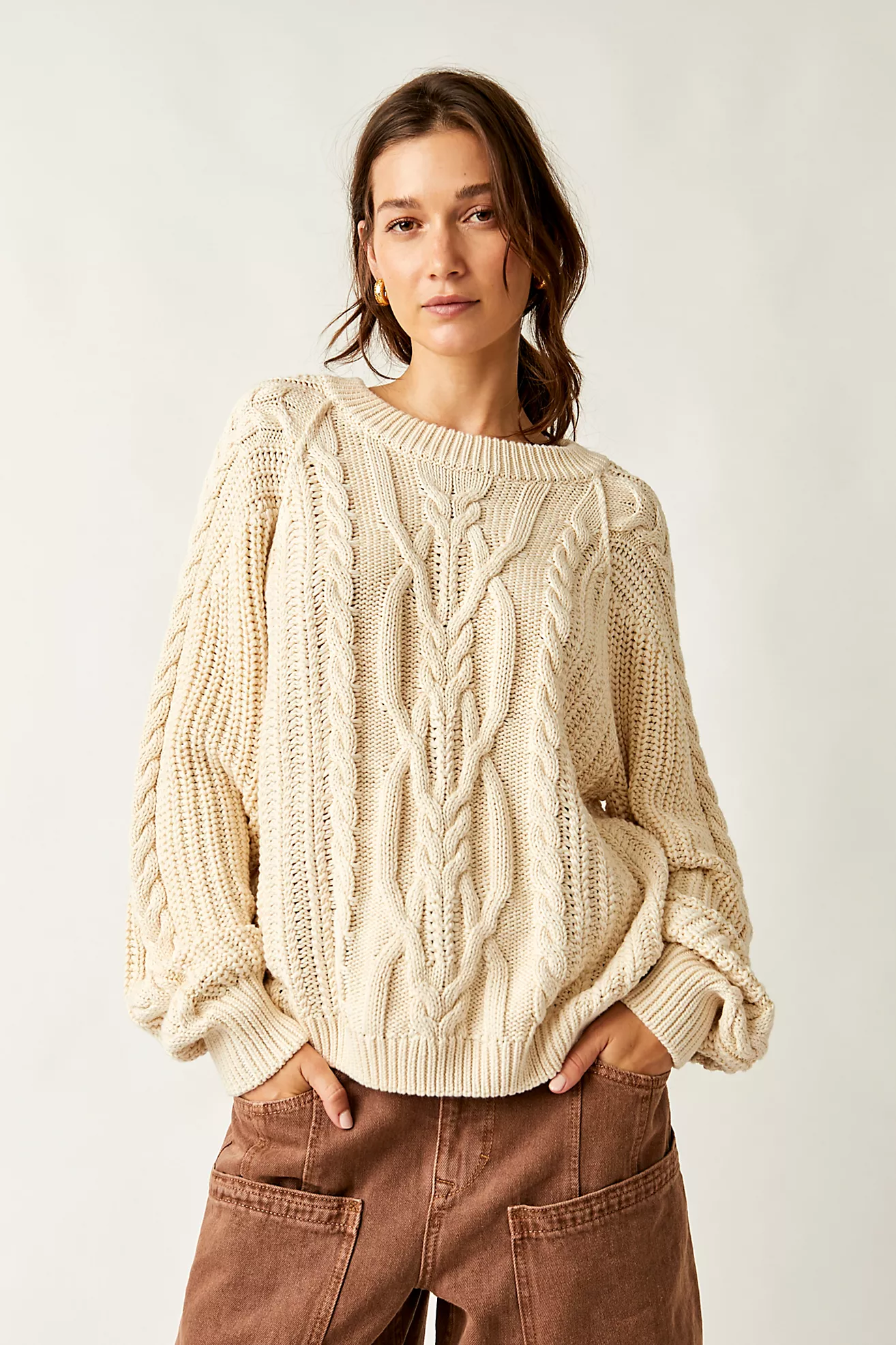 Free People Frankie Cable Sweater- Ivory