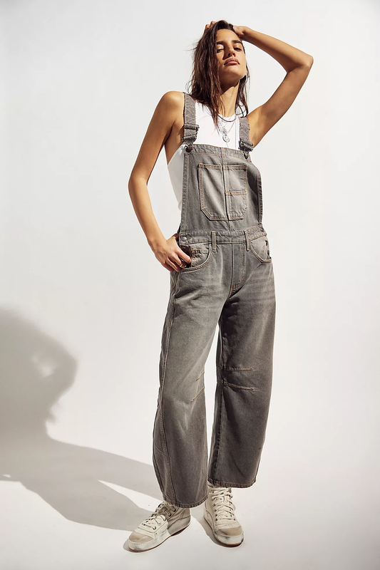 Free People Good Luck Barrel Overalls- Cobblestone